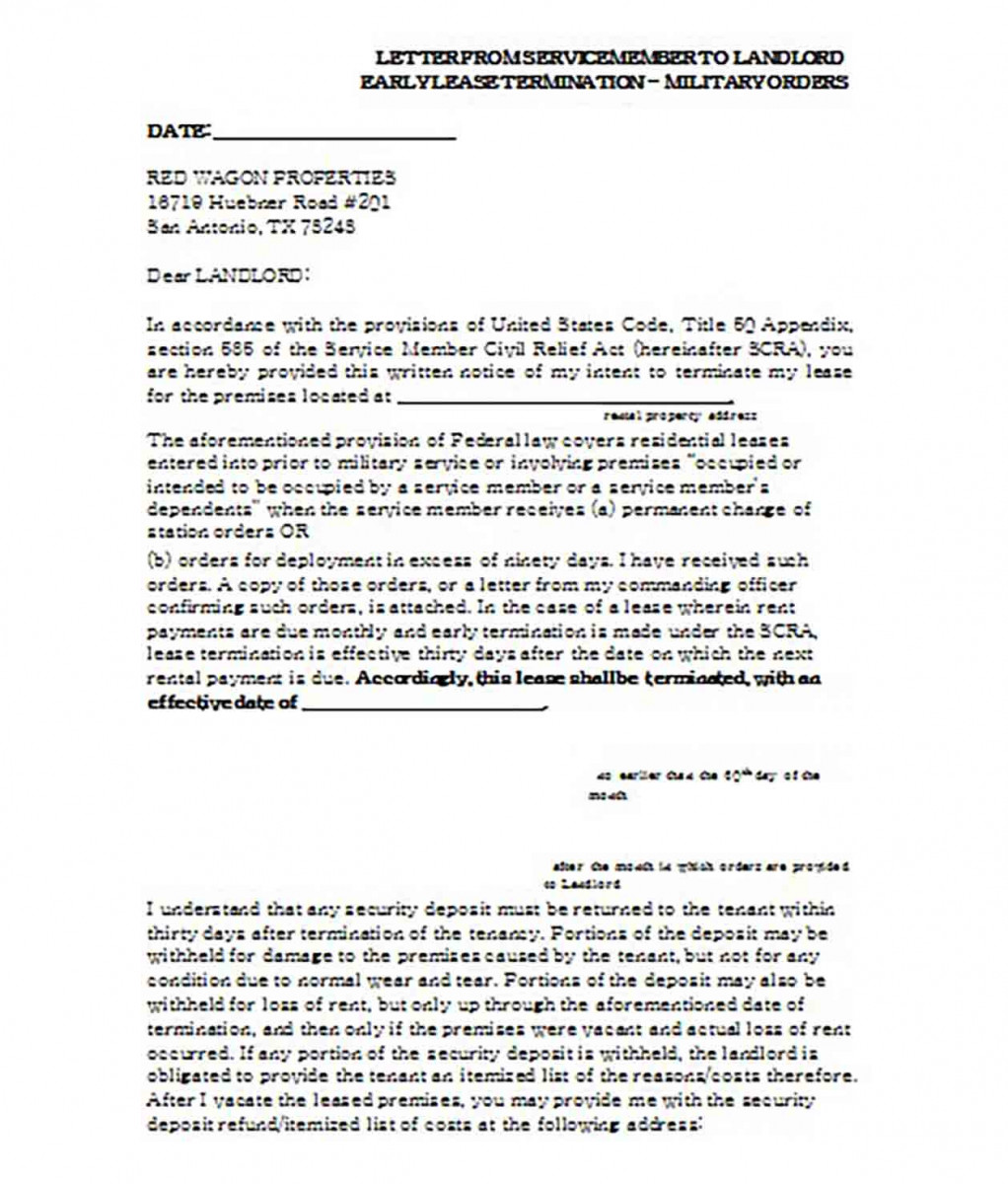 Letter From Servicemember to Landlord Early Lease Termination Letter From Servicemember to Landlord Early Lease Termination