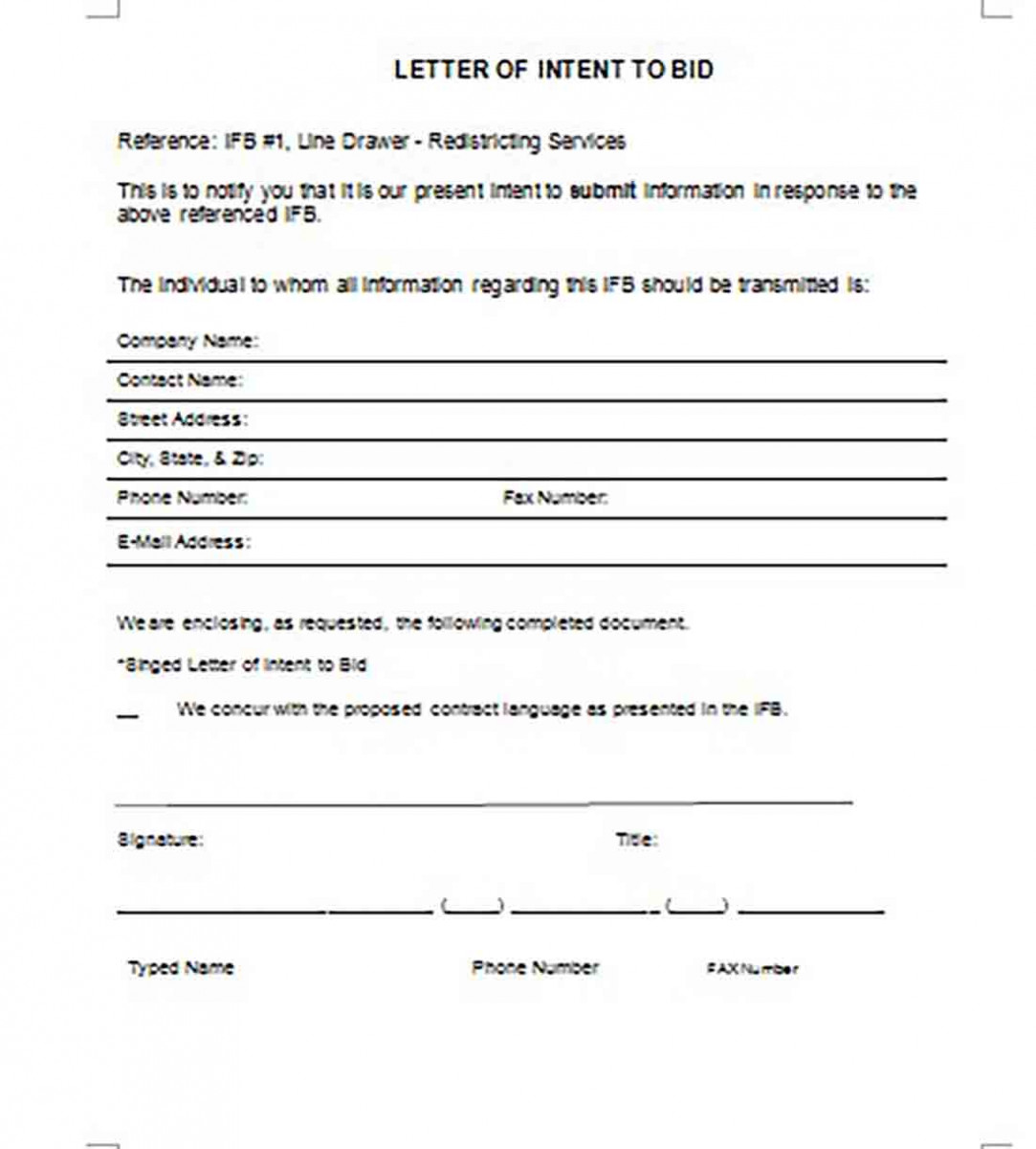 Letter of Intent to Bid templates Letter of Intent to Bid templates