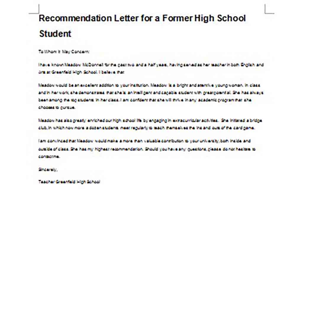 Letter of Recommendation for High School Student Word Letter of Recommendation for High School Student Word