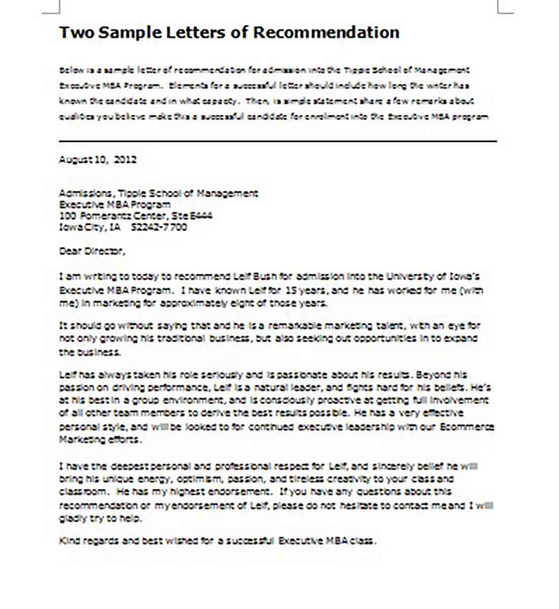 Letter of Recommendation for Student Leadership Letter of Recommendation for Student Leadership