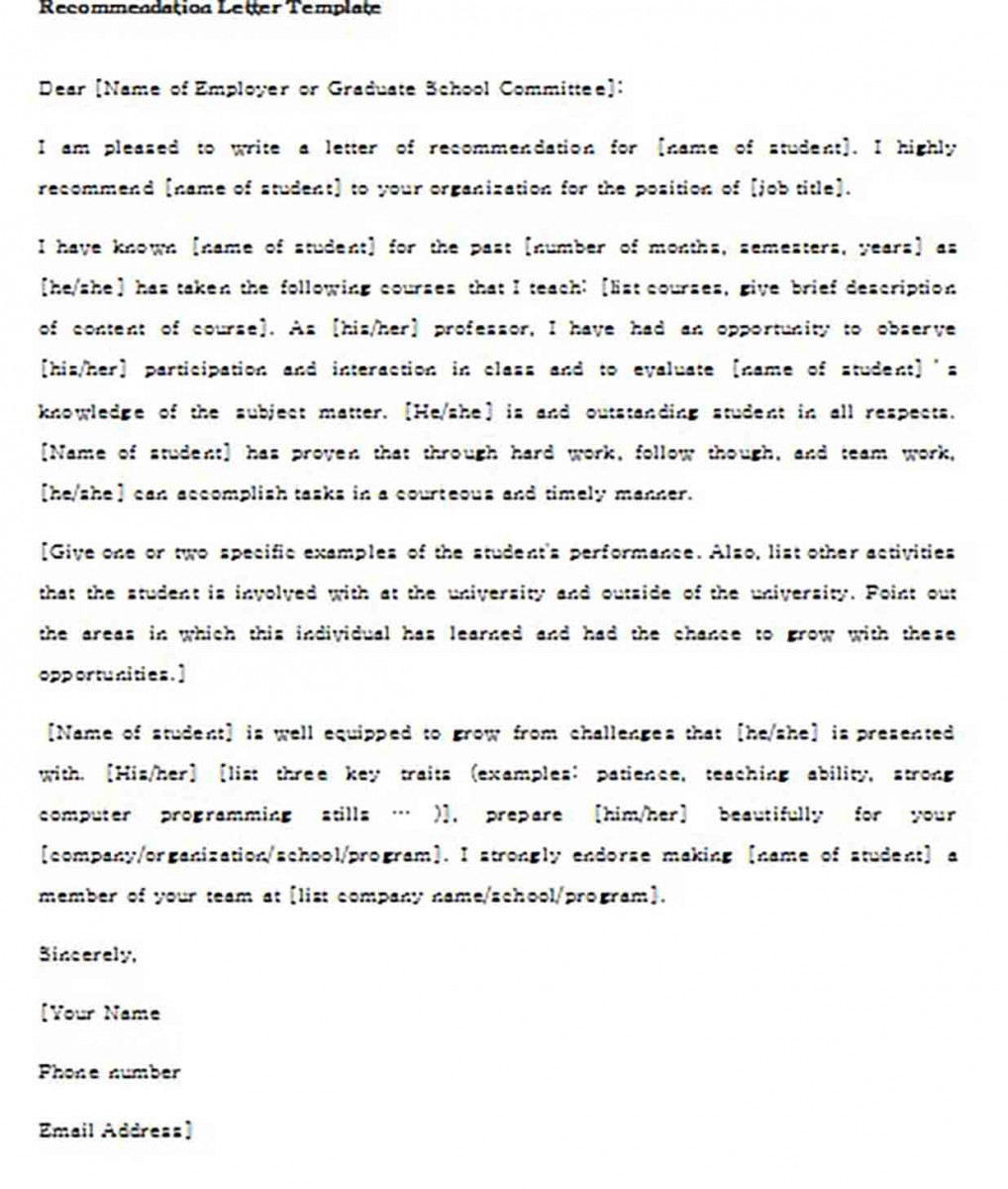 Letter of Recommendation for Student from Teacher Example Letter of Recommendation for Student from Teacher Example