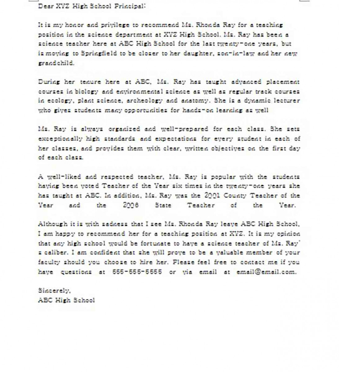 Letter of Recommendation for Teacher Colleague Letter of Recommendation for Teacher Colleague
