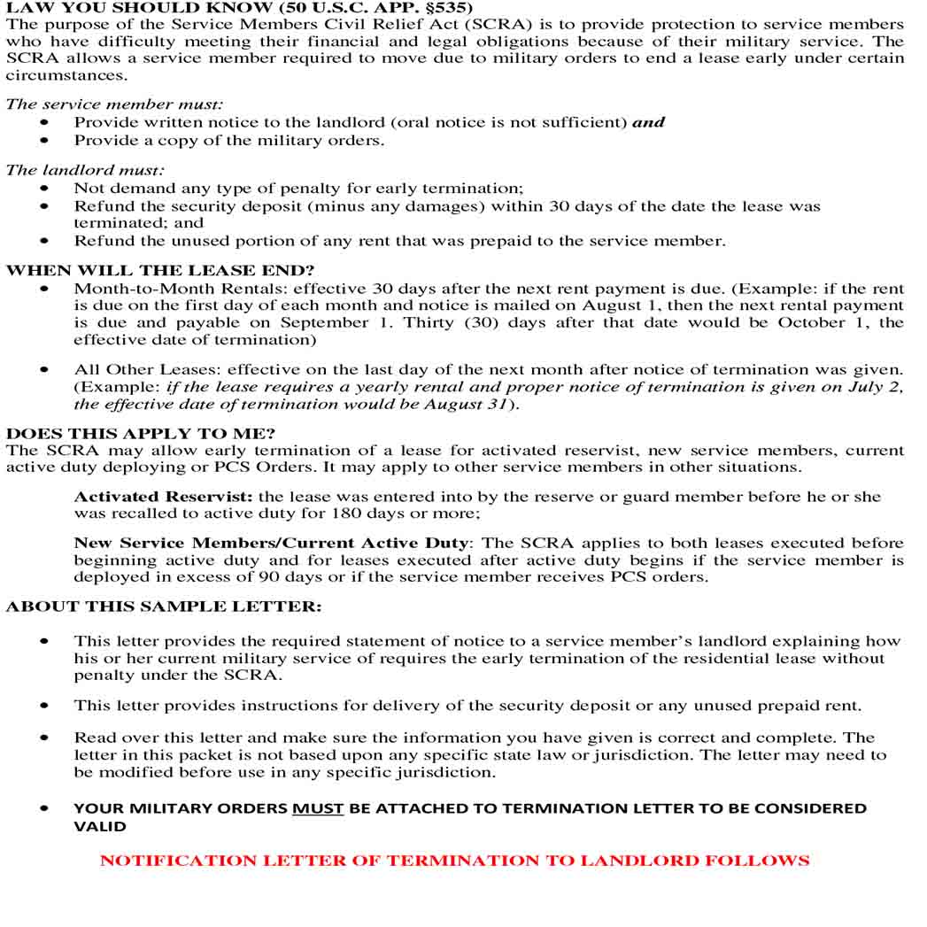 Military Lease Termination Letter to Landlord 1 Military Lease Termination Letter to Landlord 1