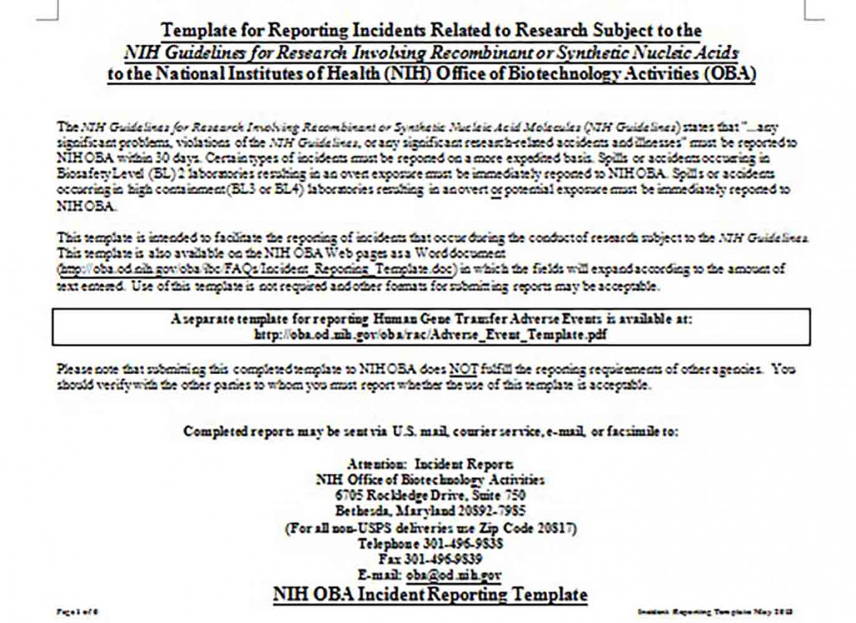 National Institutes of Health Incident Reporting templates National Institutes of Health Incident Reporting templates