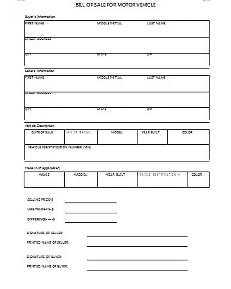 New Motor Vehicle Bill of Sale Form New Motor Vehicle Bill of Sale Form