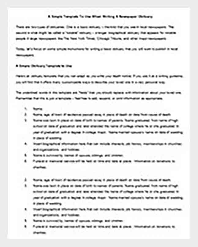 Newspaper Obituary Format templates Newspaper Obituary Format templates