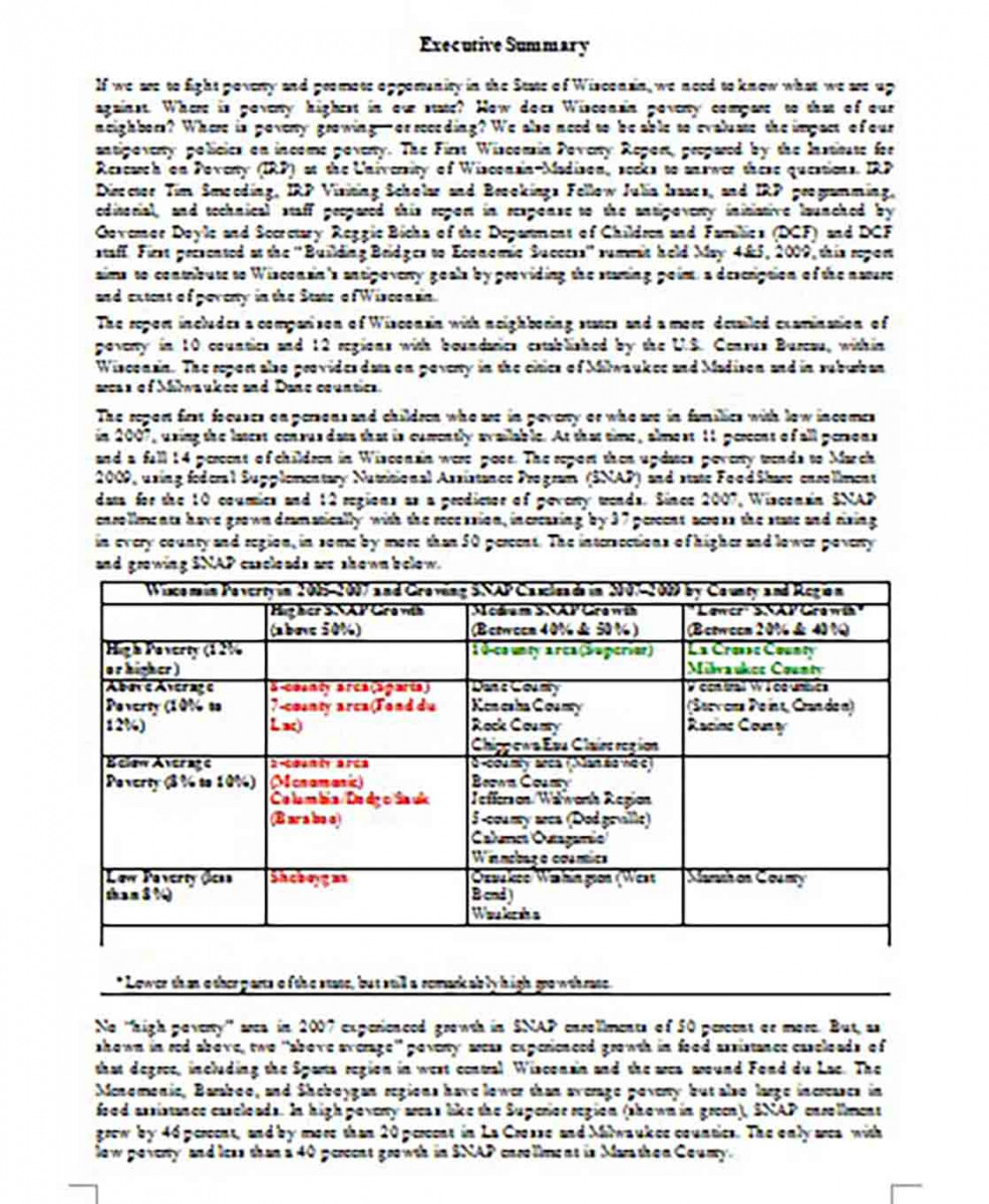One Page Executive Summary Sample One Page Executive Summary Sample