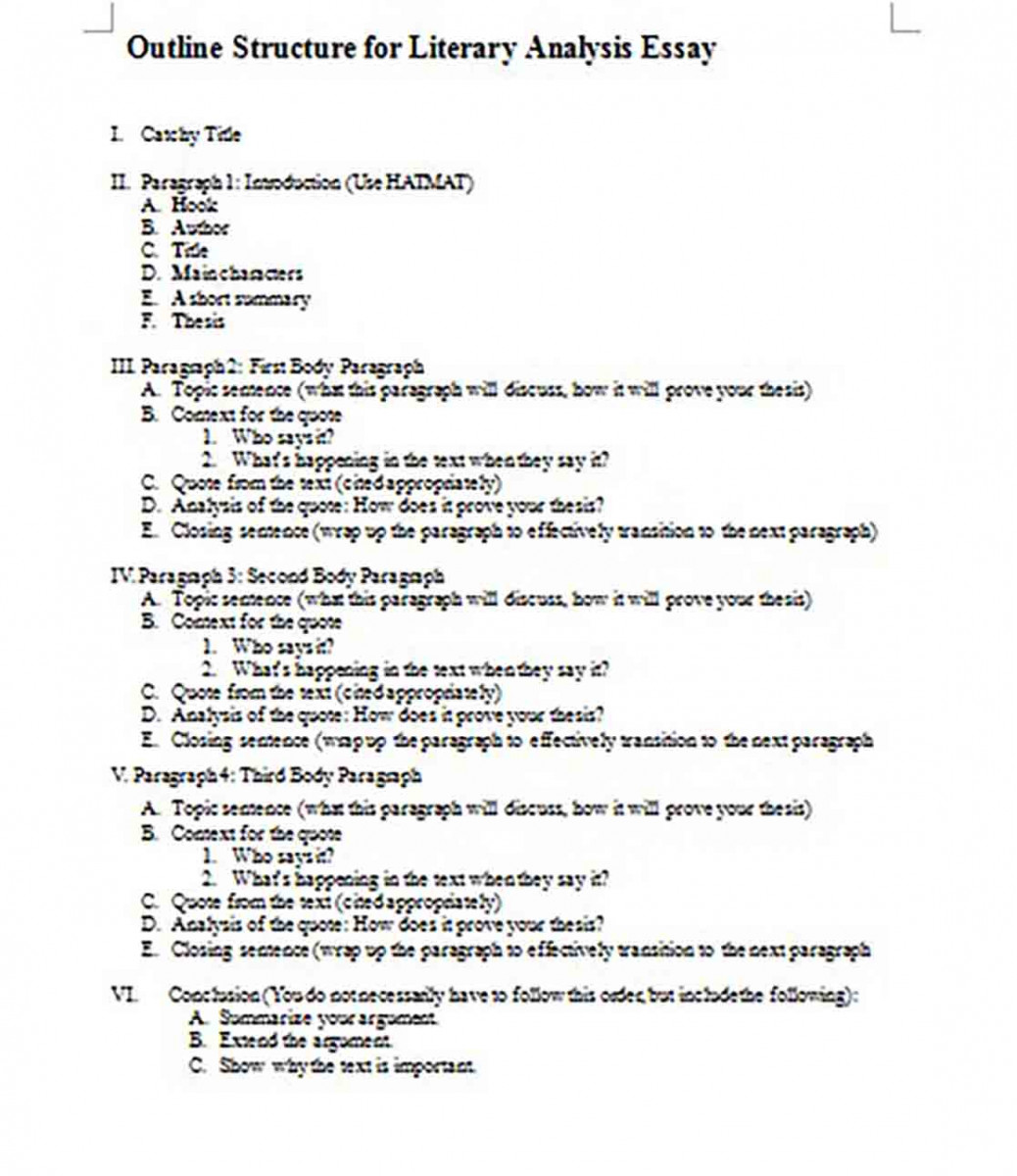 Outline Structure for Literary Analysis Essay Outline Structure for Literary Analysis Essay