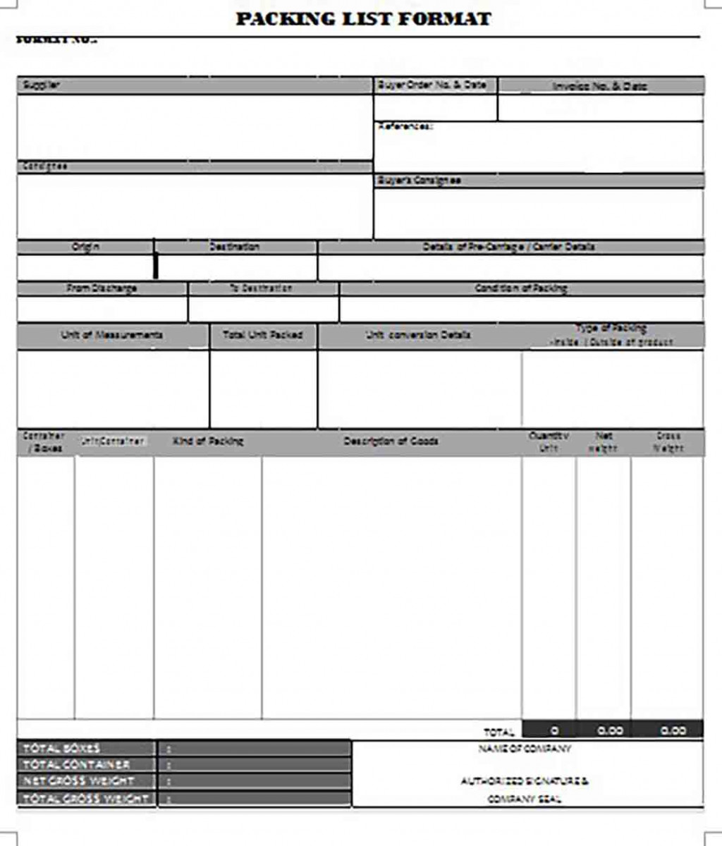 Packing List Format Packing List Format