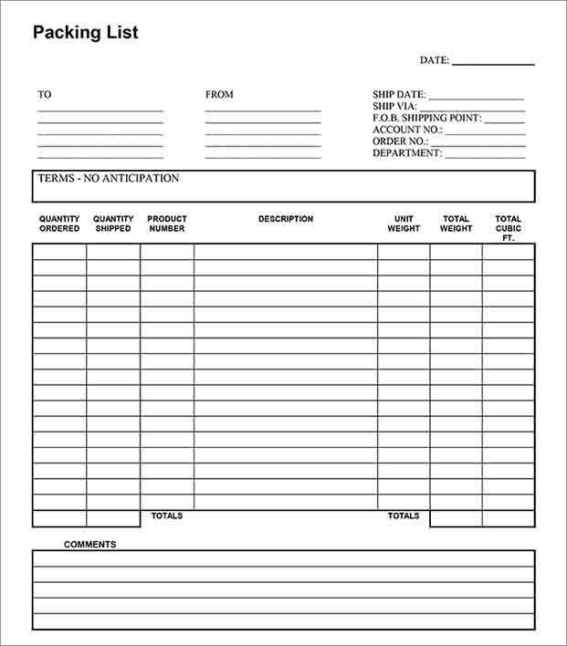Packing List Ship Packing List Ship