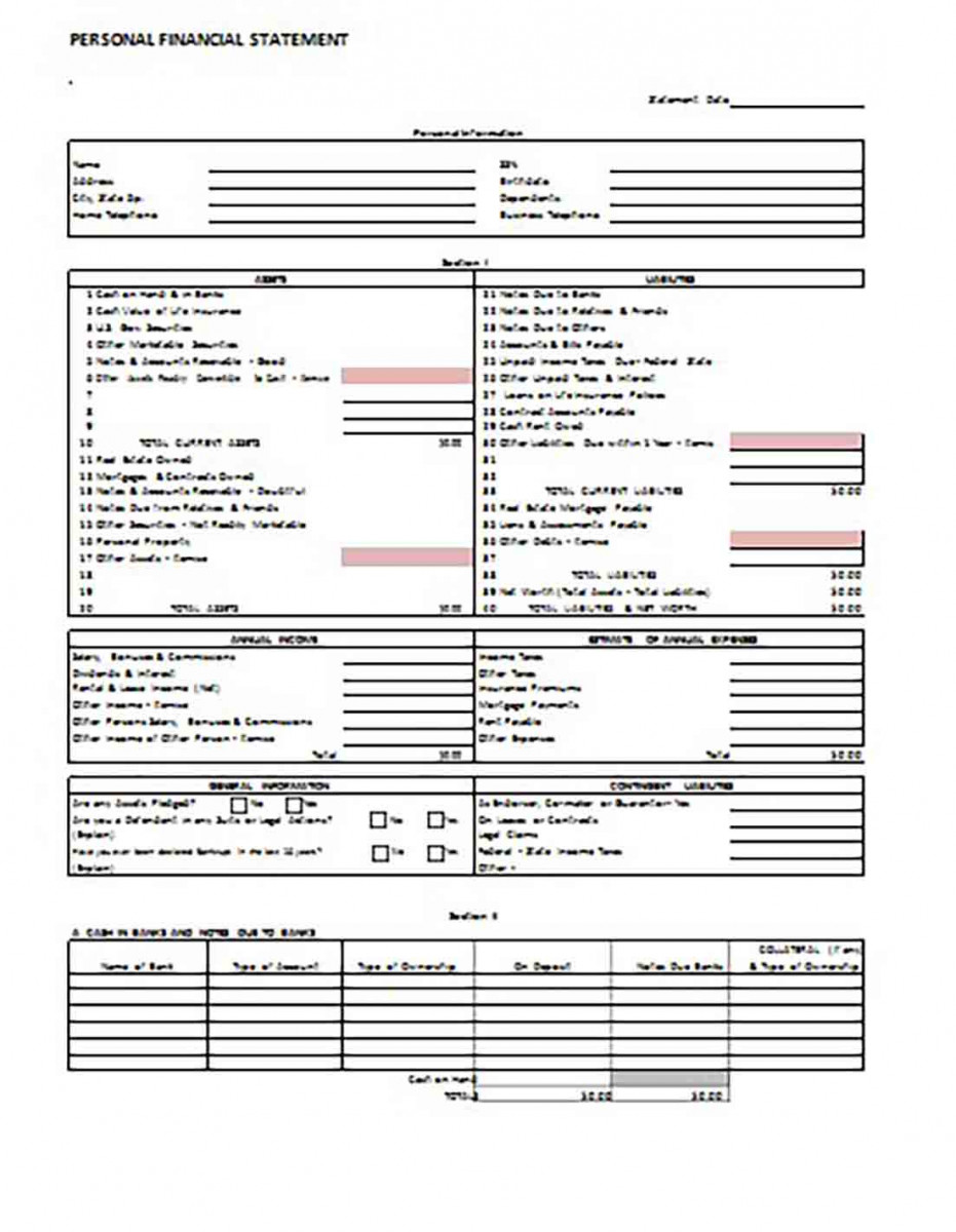 Personal Financial Statement Blank Form Personal Financial Statement Blank Form