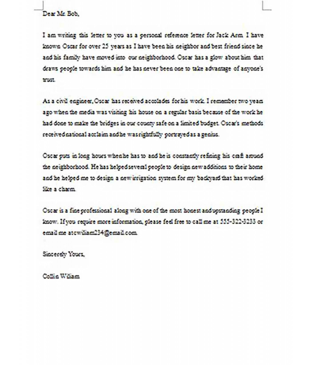Personal Letter of Recommendation Sample Personal Letter of Recommendation Sample