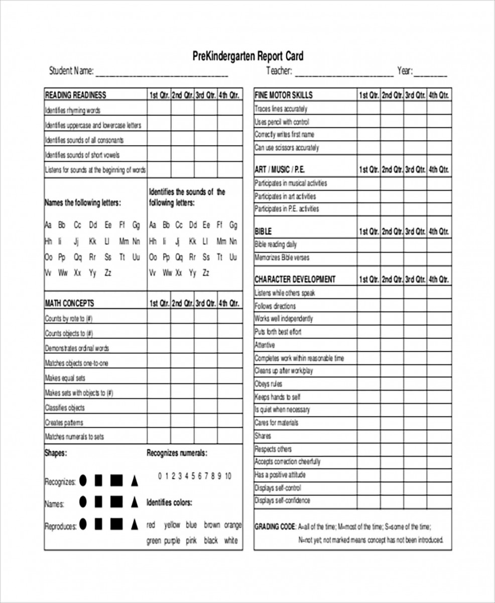 PreSchool Report Card templates PreSchool Report Card templates