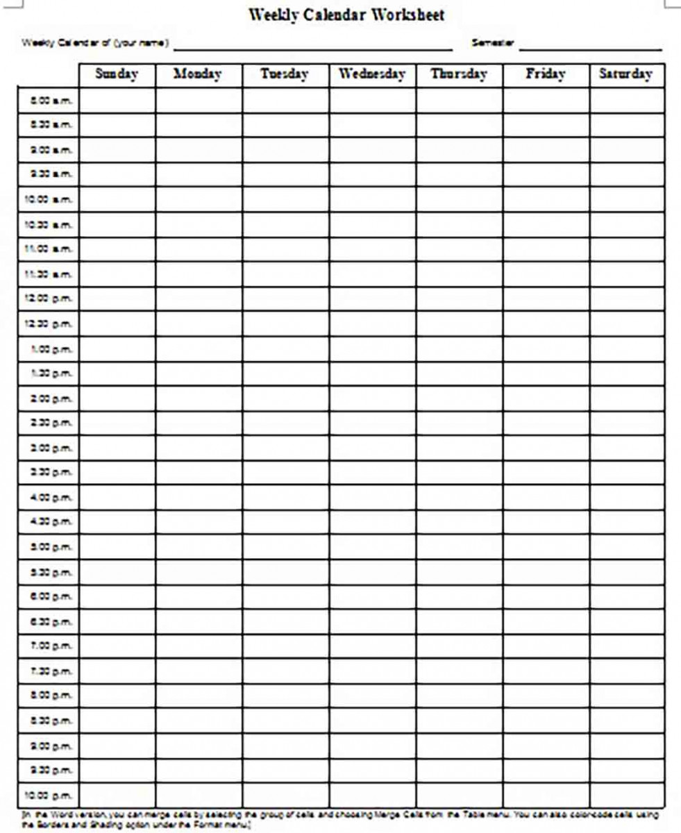 Printable Blank Weekly Calendar Worksheet Printable Blank Weekly Calendar Worksheet