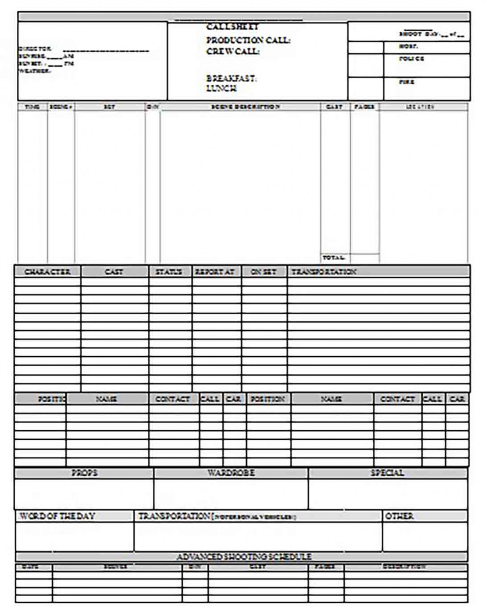 Printable Crew Call Sheet Printable Crew Call Sheet