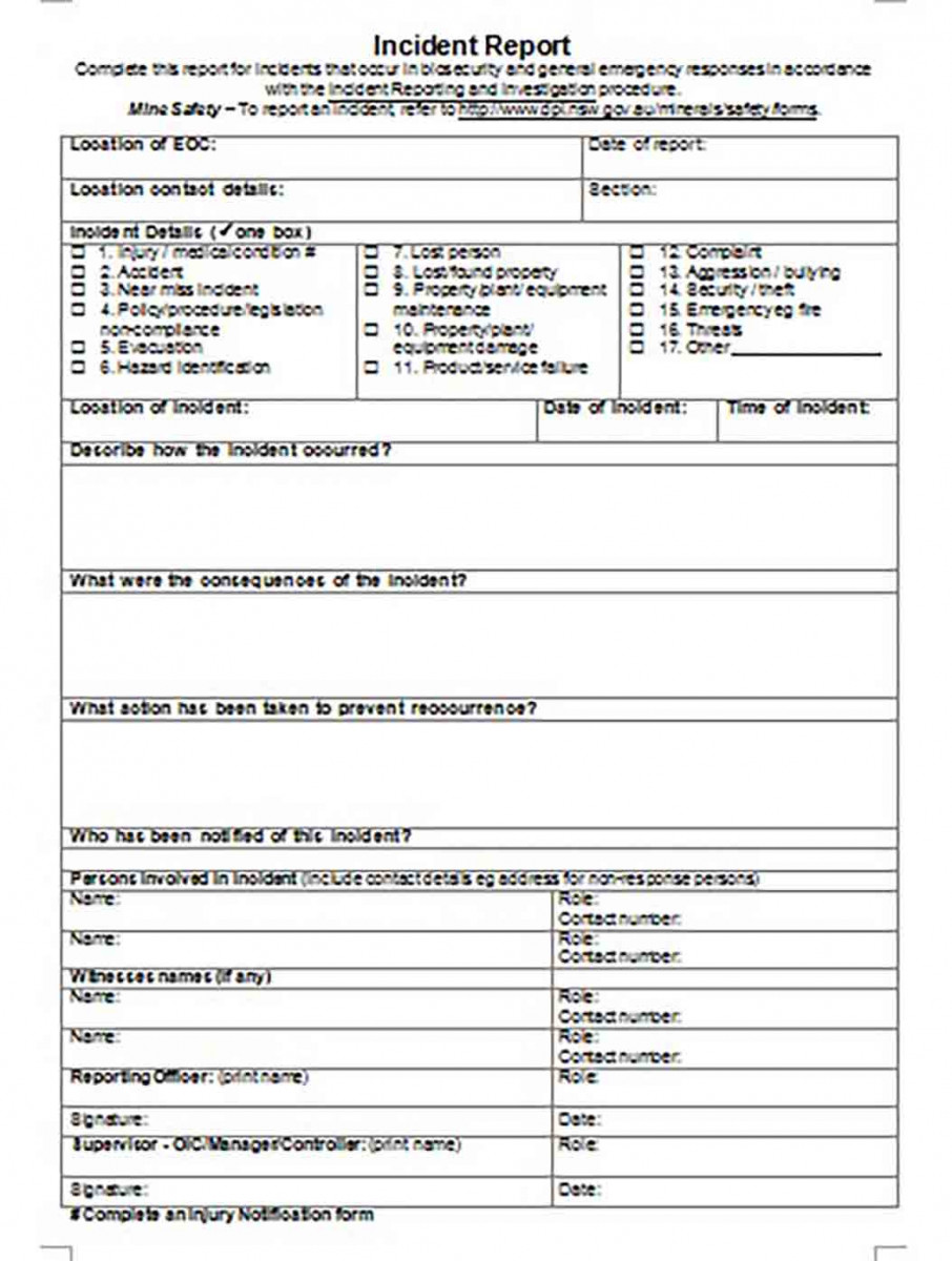 Printable Mine Safety Incident Report Form Printable Mine Safety Incident Report Form