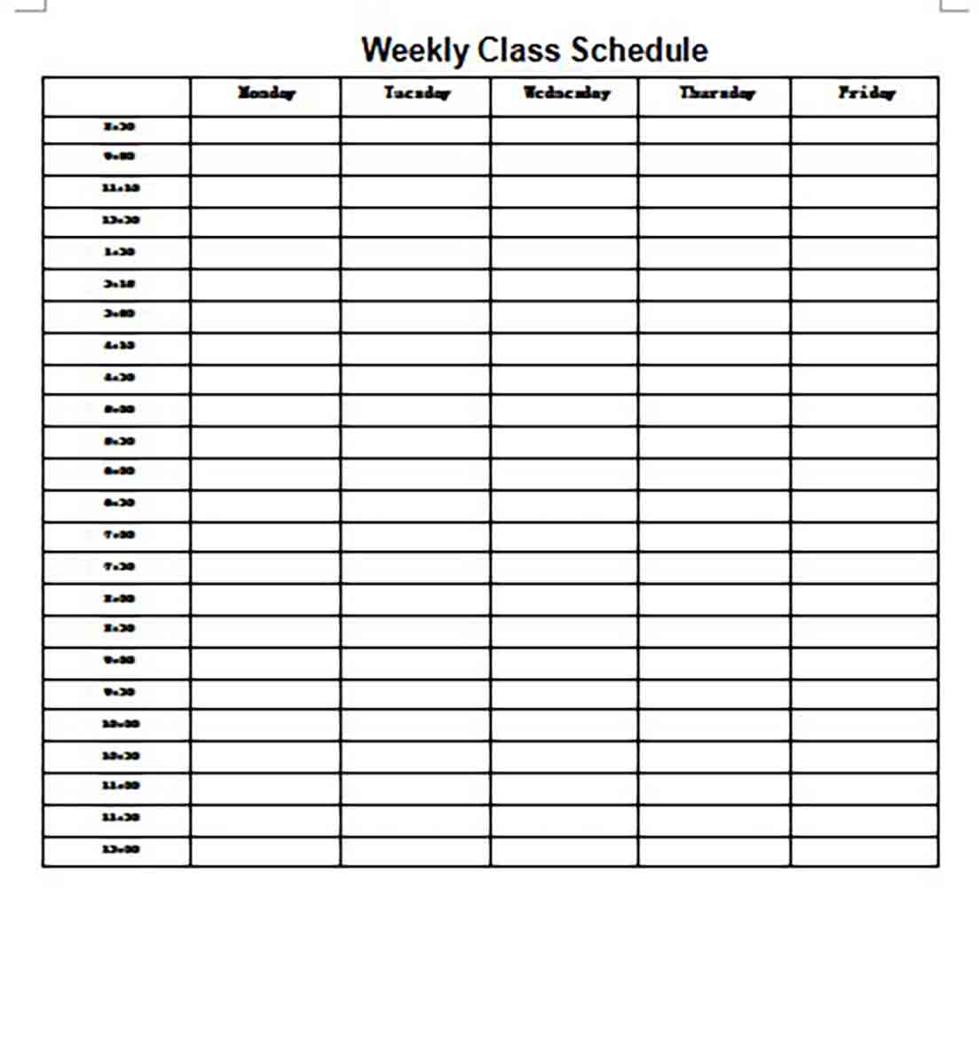 Printable Weekly Class Schedule templates Printable Weekly Class Schedule templates