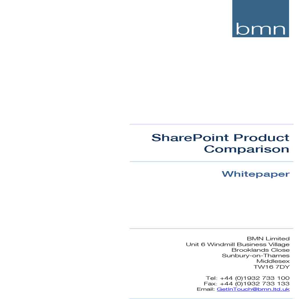Product Comparison White Paper 1 Product Comparison White Paper 1
