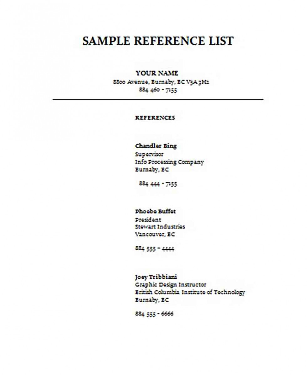 Professional Reference List templates Professional Reference List templates
