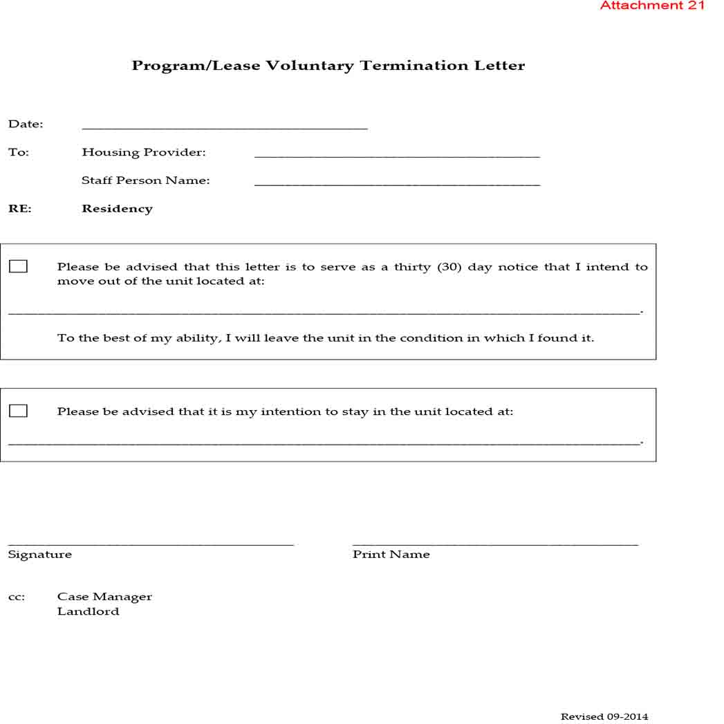 Program Lease Voluntary Termination Letter 1 Program Lease Voluntary Termination Letter 1