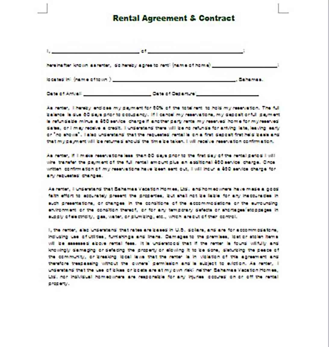 Rental Agreement Contract Rental Agreement Contract