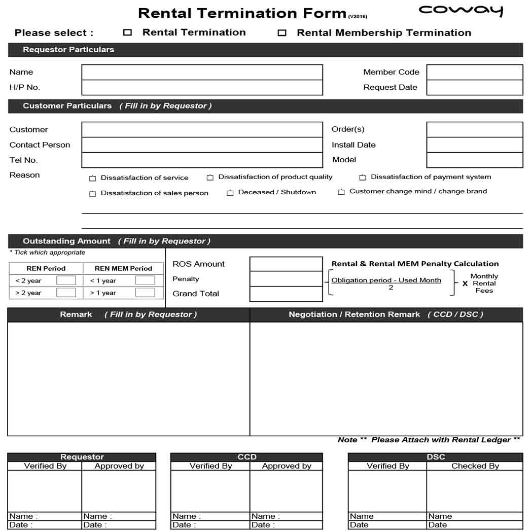 Rental Termination Form 1 Rental Termination Form 1