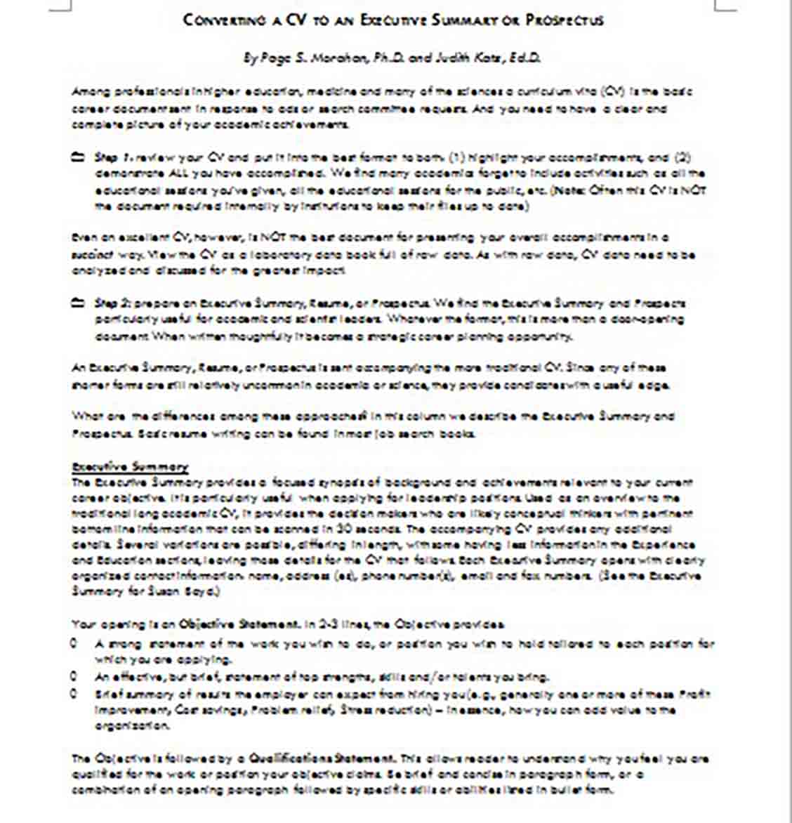 Resume Executive Summary Sample Resume Executive Summary Sample