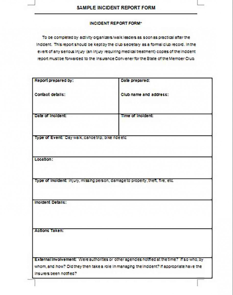 SAMPLE INCIDENT REPORT FORM SAMPLE INCIDENT REPORT FORM