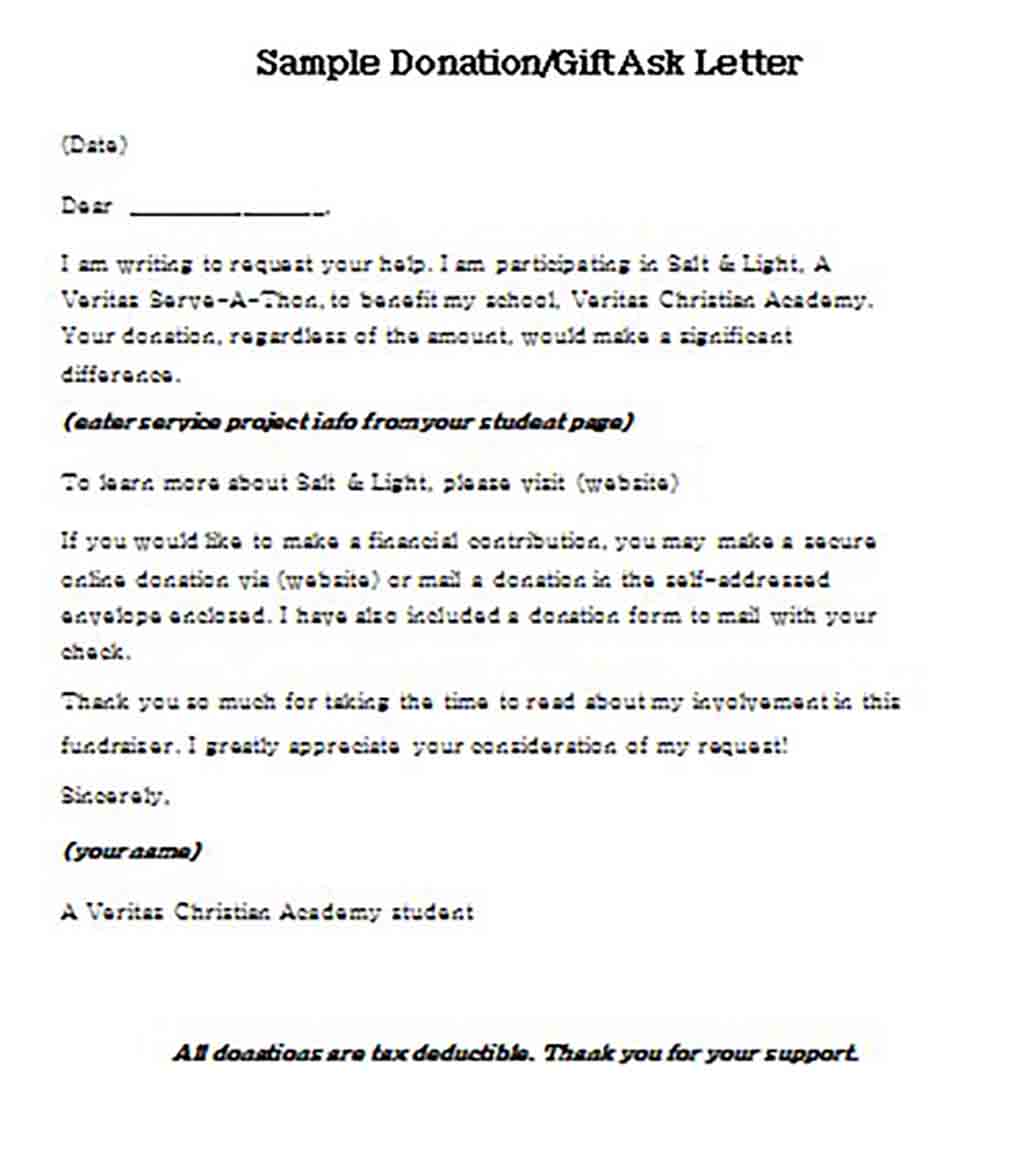 Sample Donation Gift Ask Letter Sample Donation Gift Ask Letter