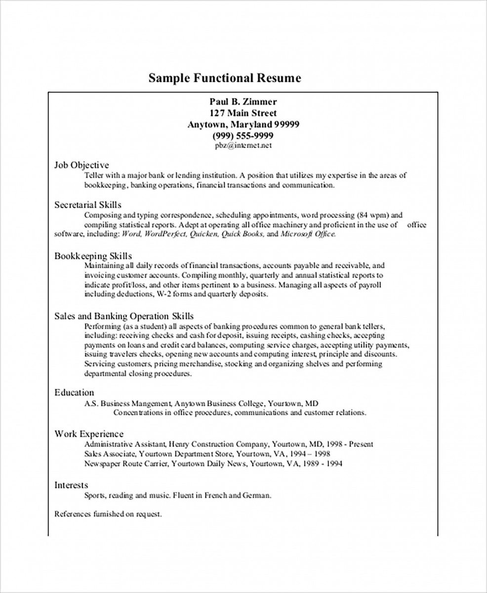 Sample Functional Resume Sample Functional Resume