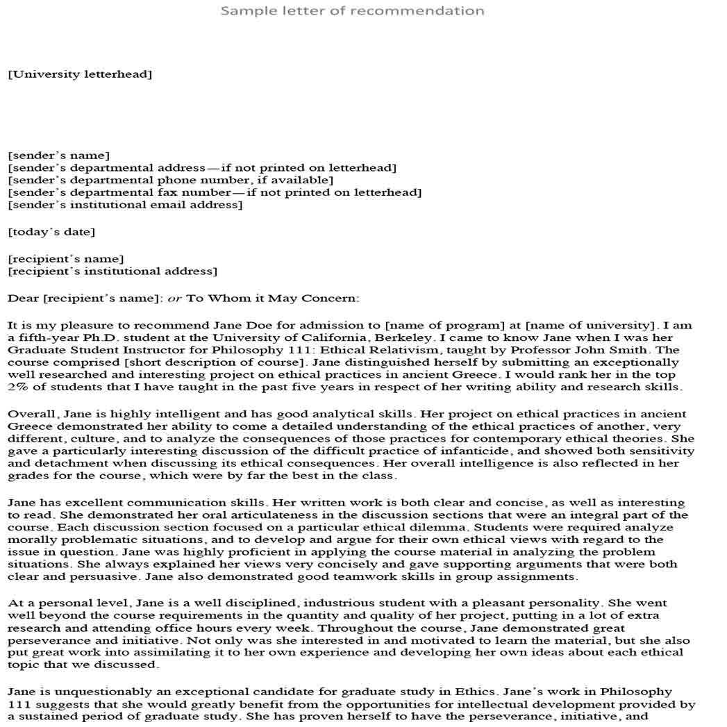 Sample Letter of Recommendation for Teacher from University 1 Sample Letter of Recommendation for Teacher from University 1