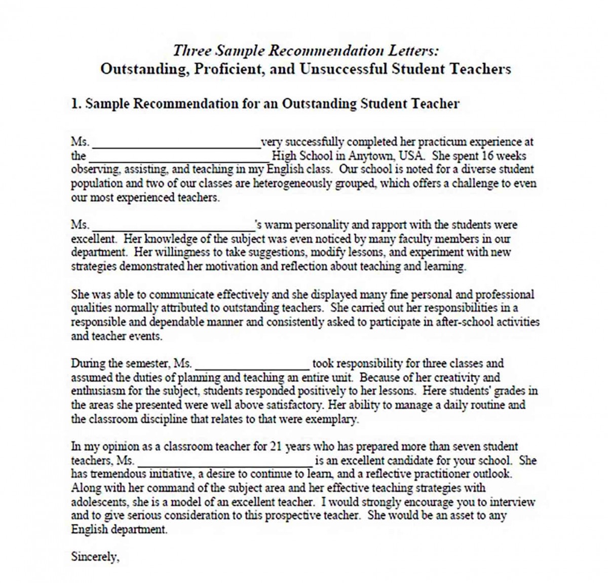 Sample Recommendation Letter for Outstanding Student Teacher Sample Recommendation Letter for Outstanding Student Teacher