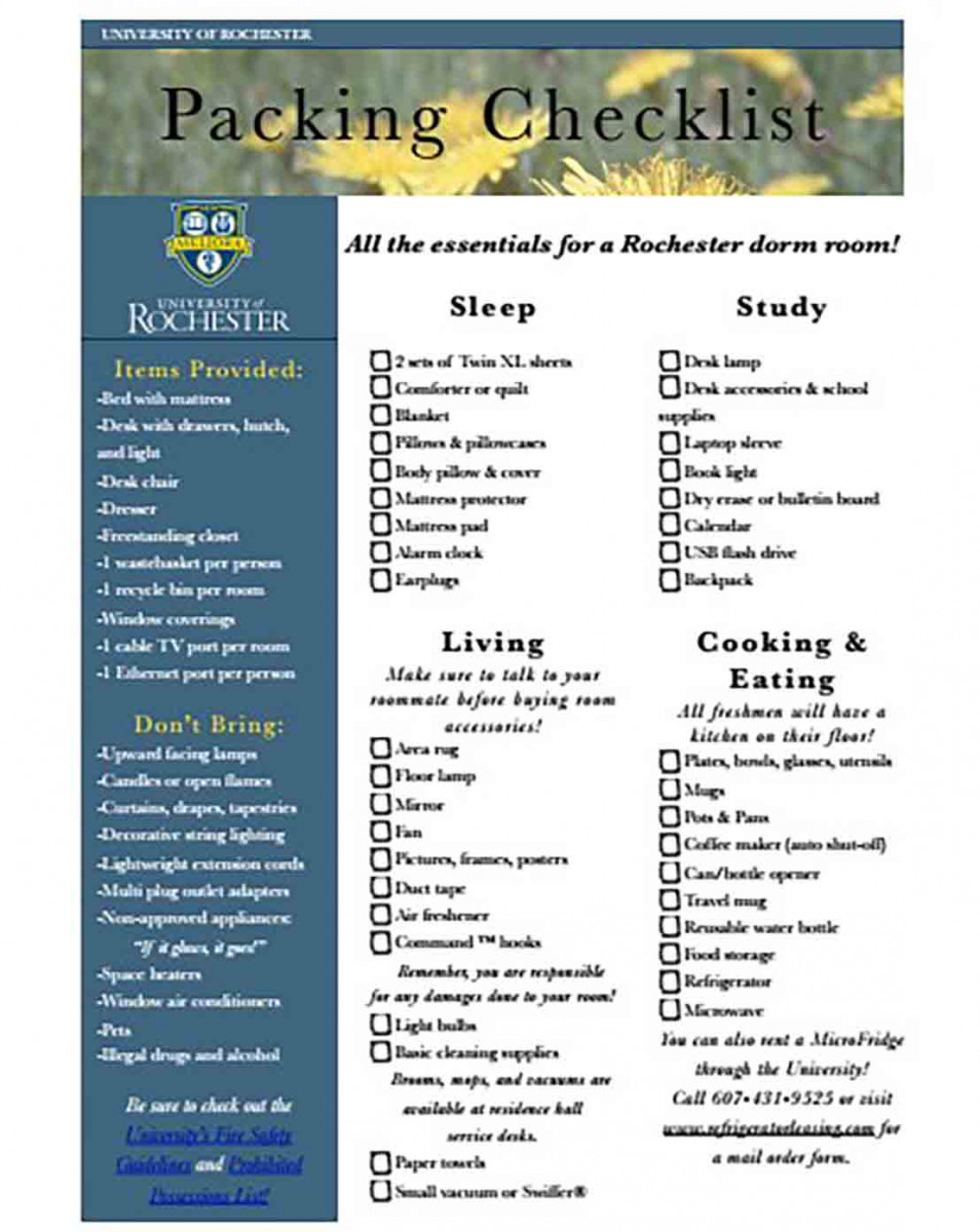 Sample of Packing Checklist Sample of Packing Checklist