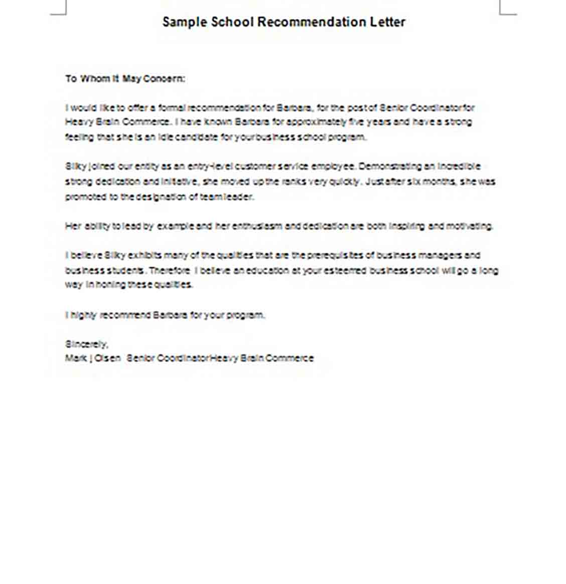 School Recommendation Letter templates Example in Word School Recommendation Letter templates Example in Word