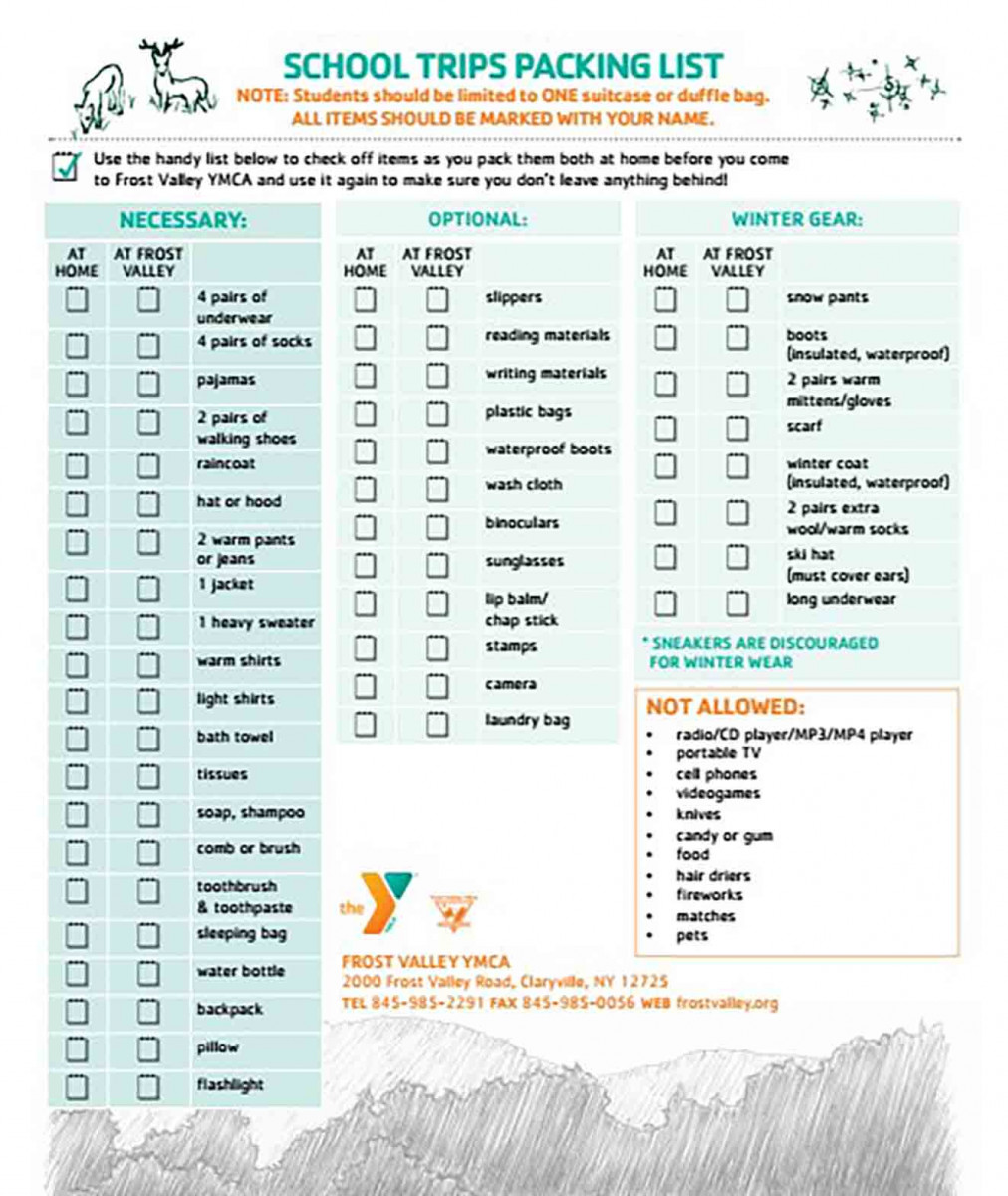 School Trips Packing List School Trips Packing List