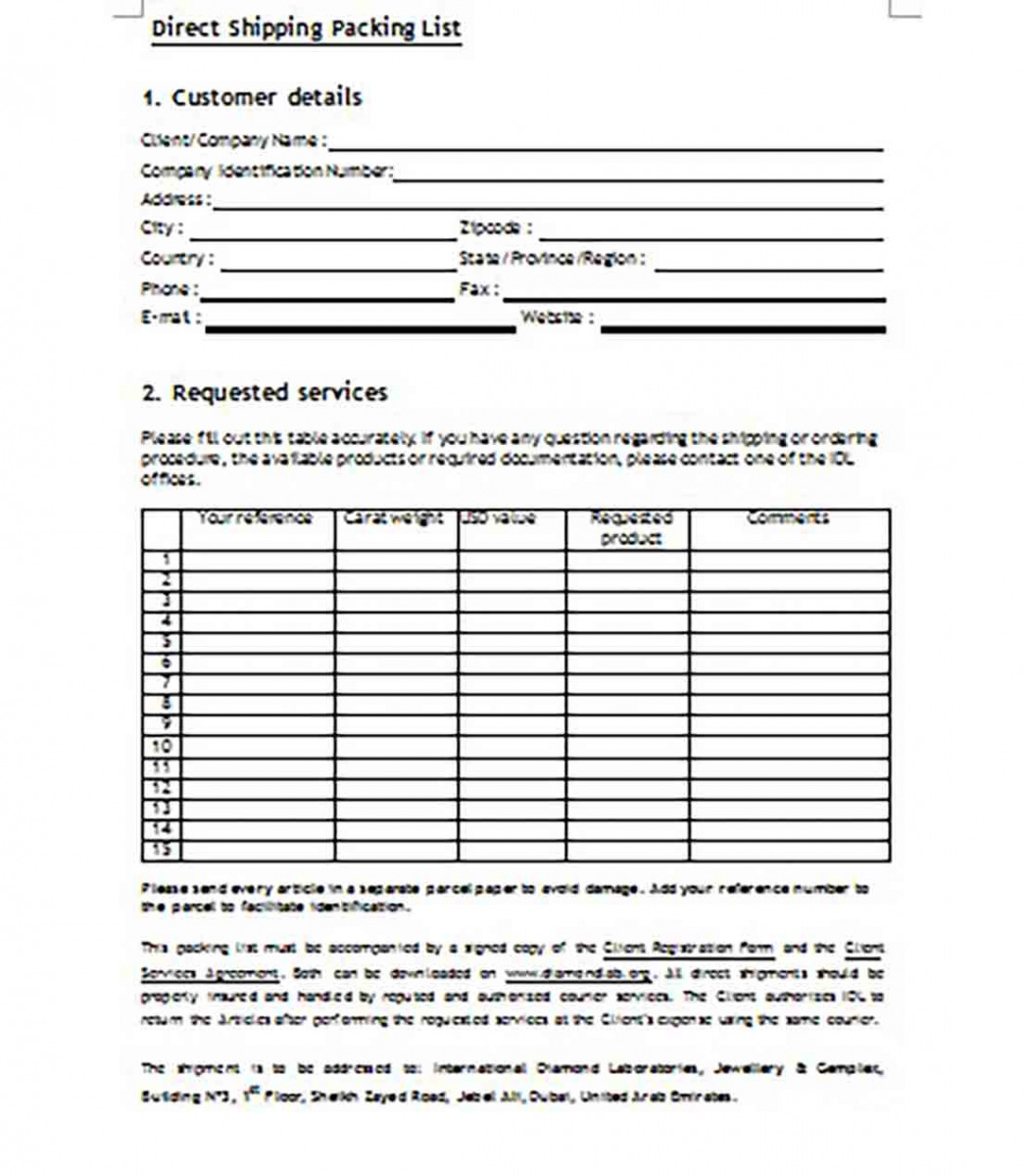 Shipping Packing List Shipping Packing List