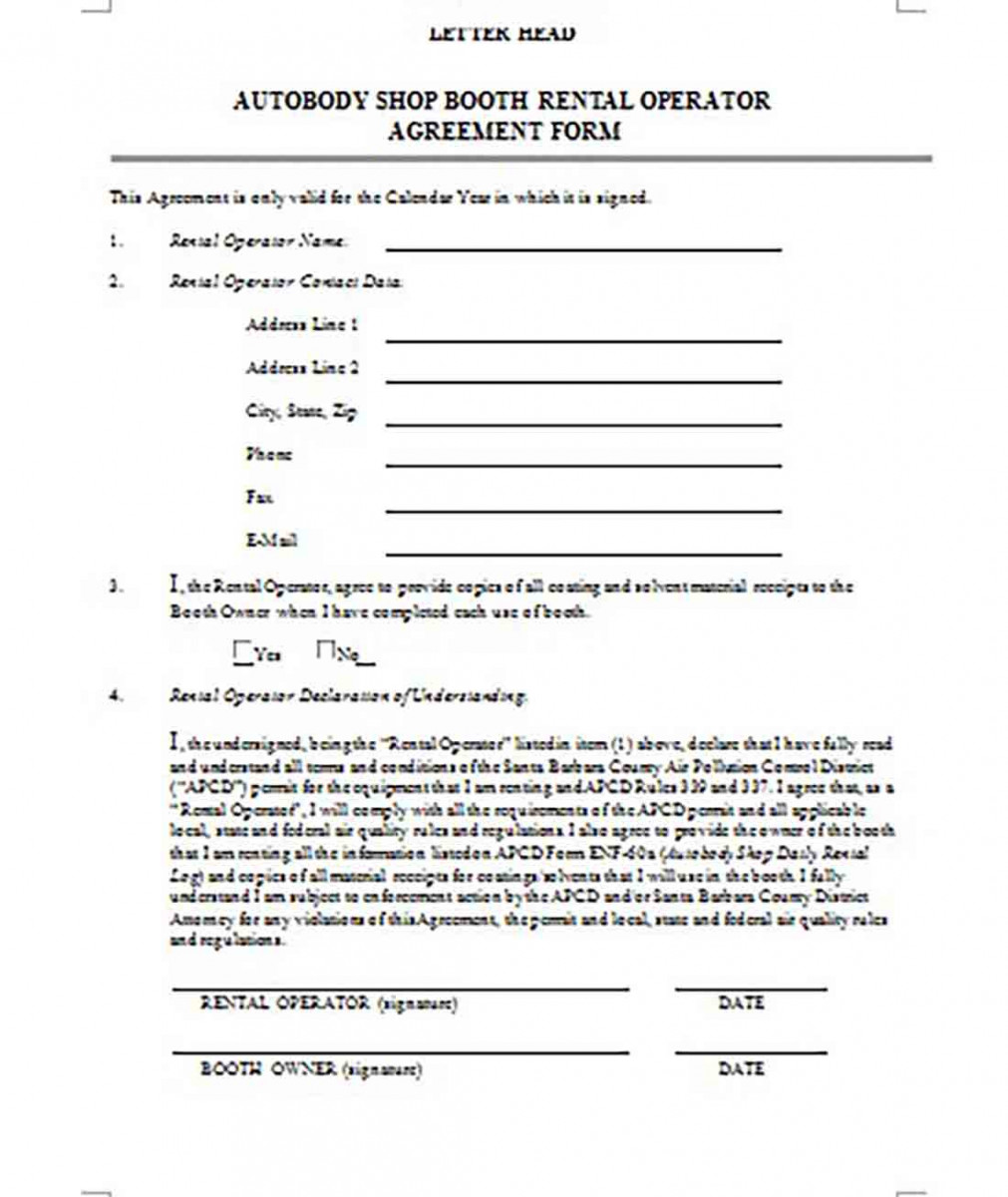 Shop Booth Rental Operator Agreement Form Shop Booth Rental Operator Agreement Form