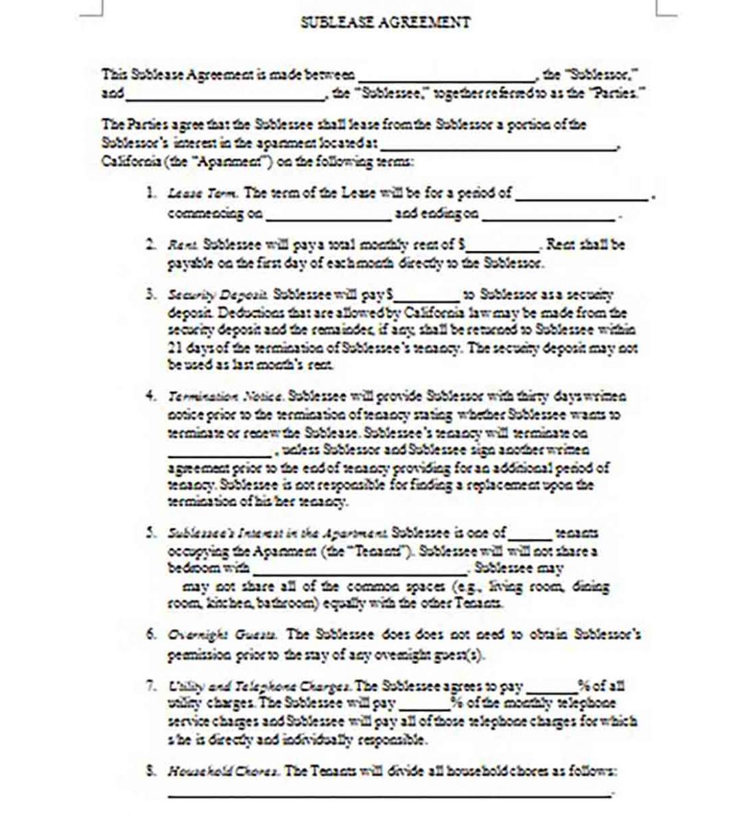 Simple Rental Sublease Agreement Simple Rental Sublease Agreement