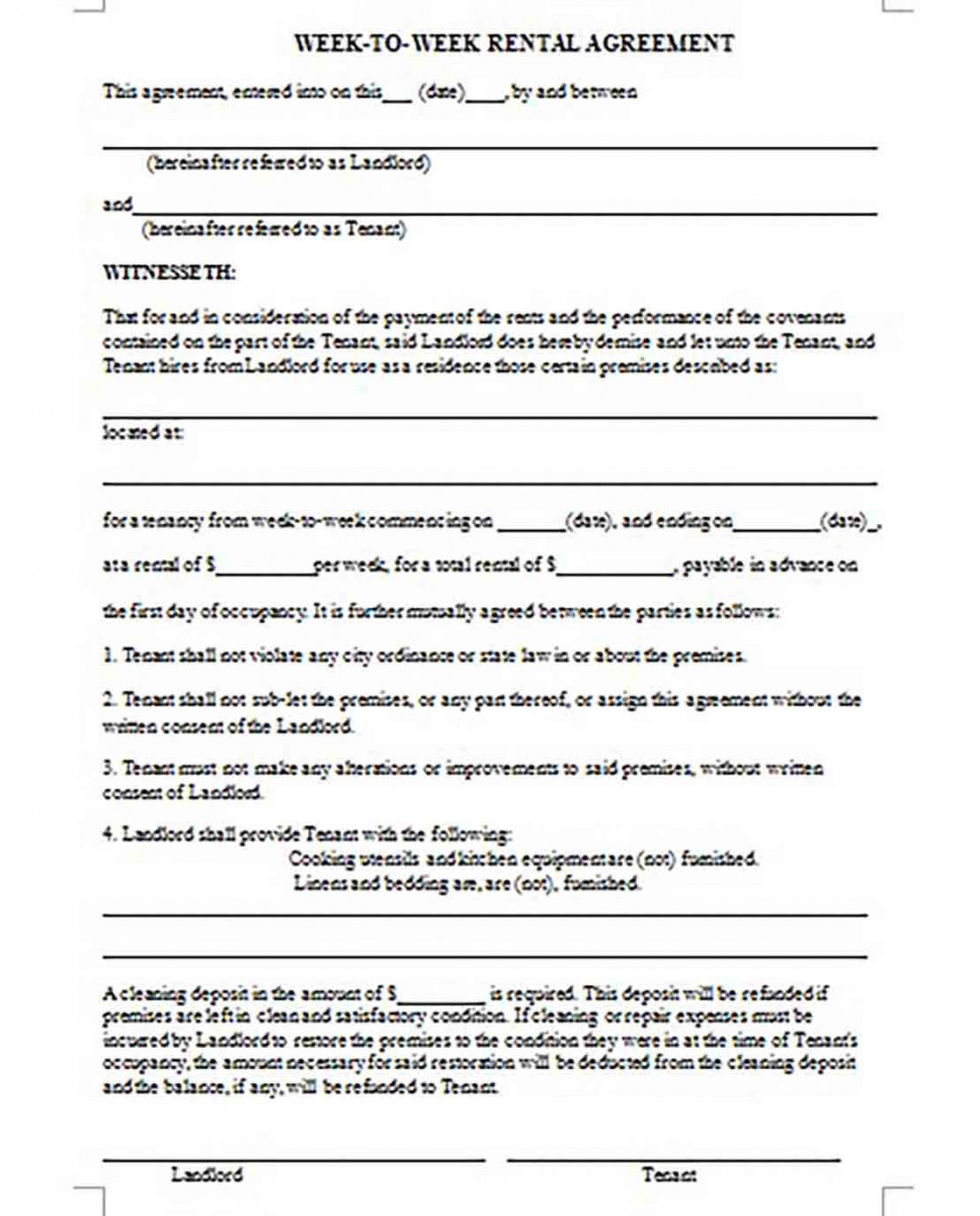 Simple Week to Week Rental Agreement templates Simple Week to Week Rental Agreement templates