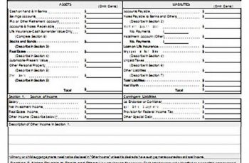 Standard Personal Financial Statement Form