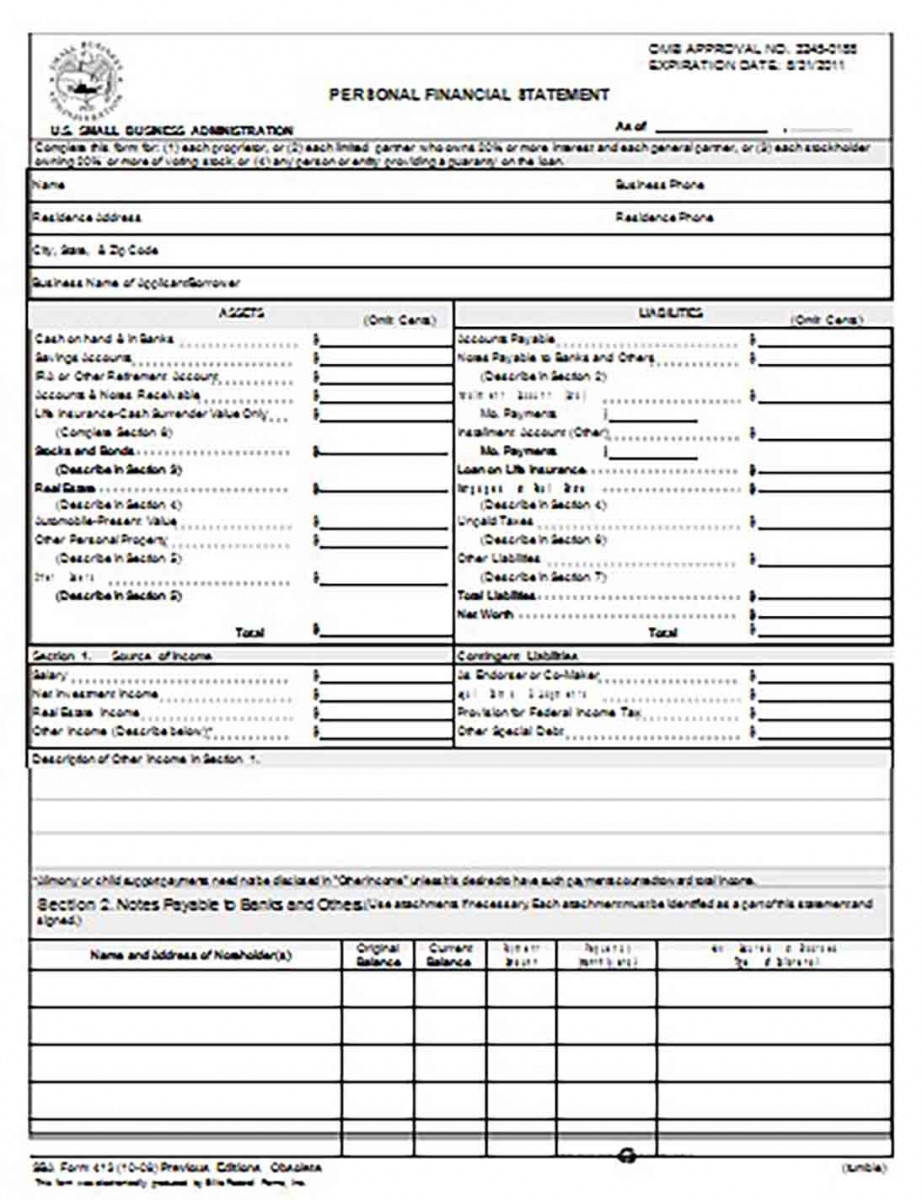 Standard Personal Financial Statement Form Standard Personal Financial Statement Form