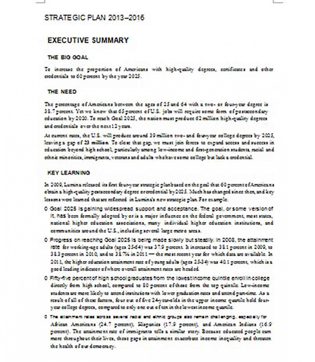 Strategic Plan Executive Summary Sample Strategic Plan Executive Summary Sample
