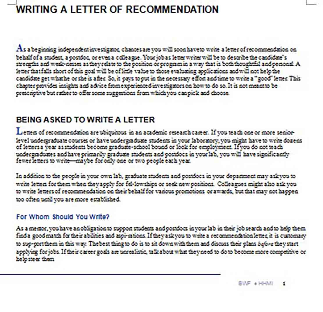 Student Recommendation Letter to Bacteriology Department Format Student Recommendation Letter to Bacteriology Department Format