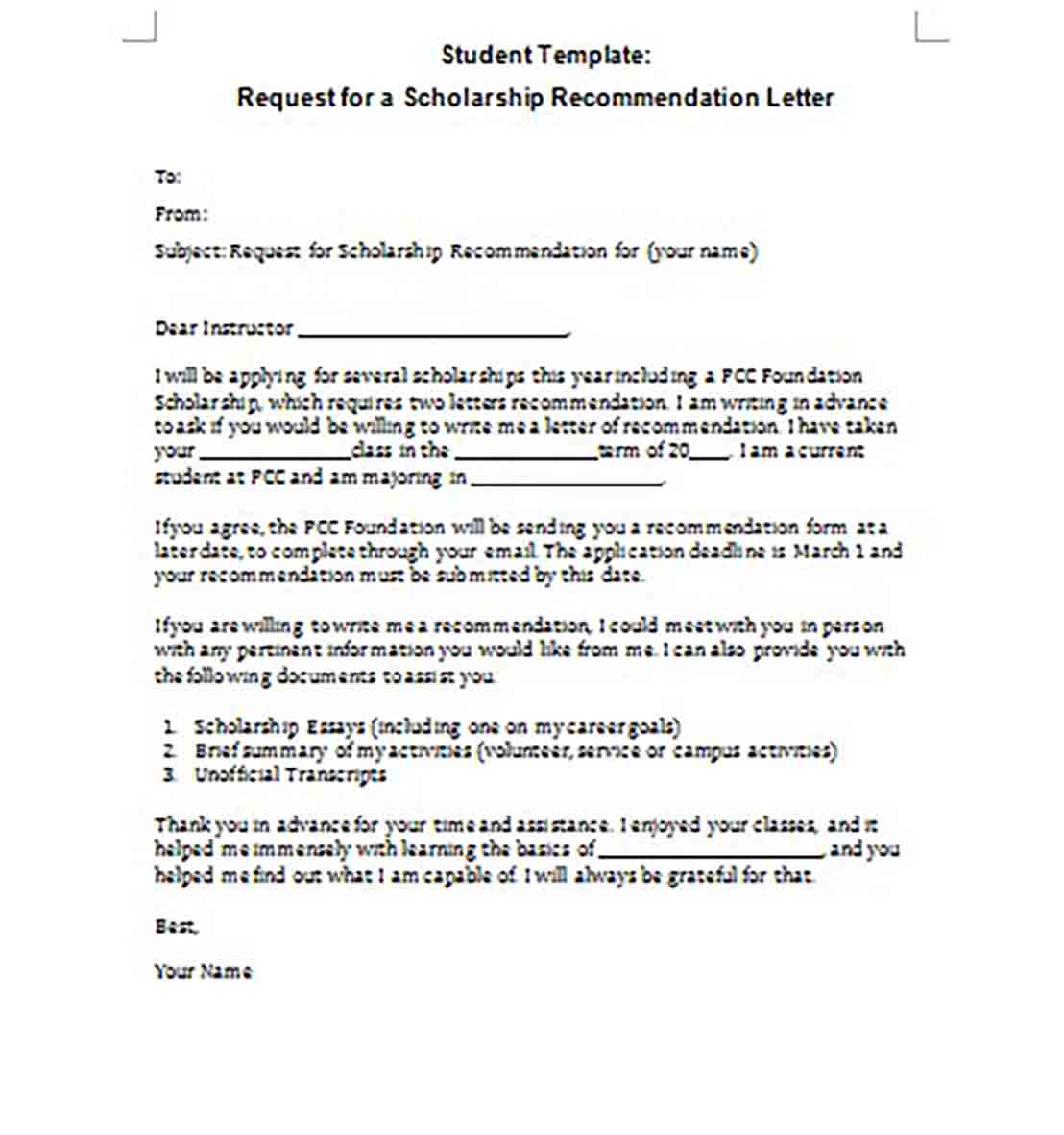 Student Scholarship Recommendation Letter Student Scholarship Recommendation Letter