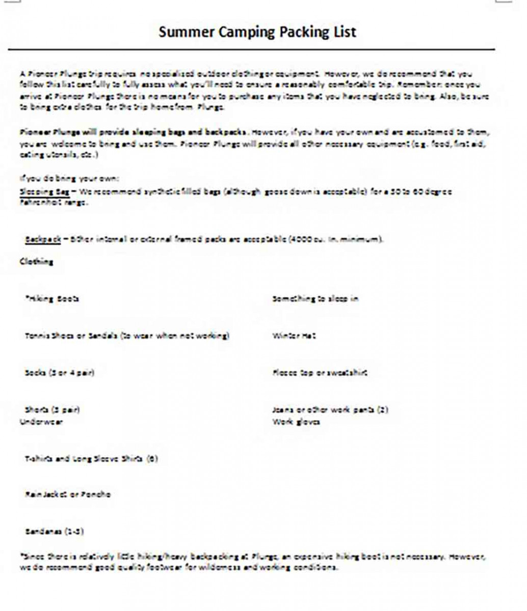 Summer Camping Packing List Summer Camping Packing List