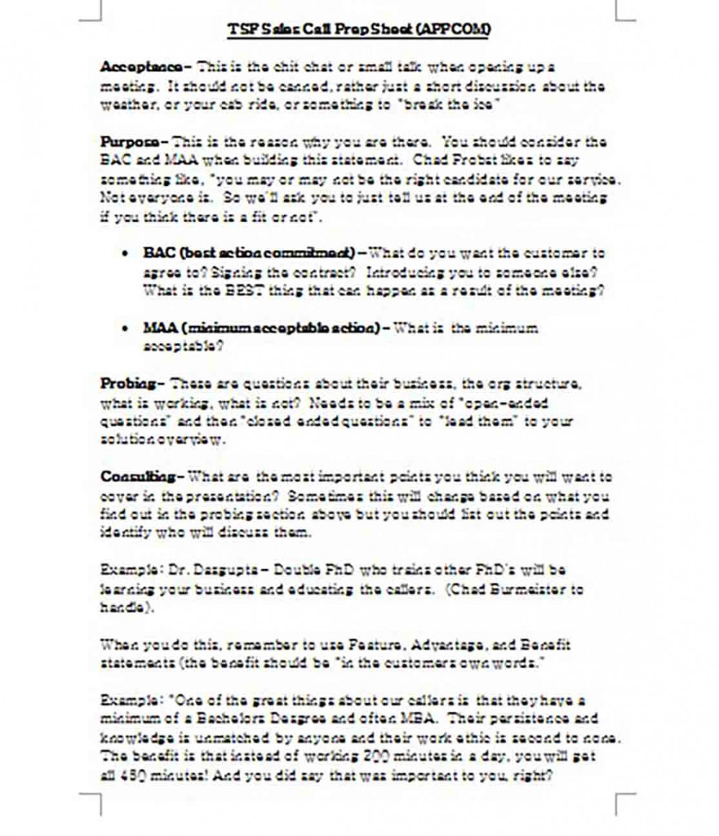TSF Sales Call Prep Sheet Word templates TSF Sales Call Prep Sheet Word templates