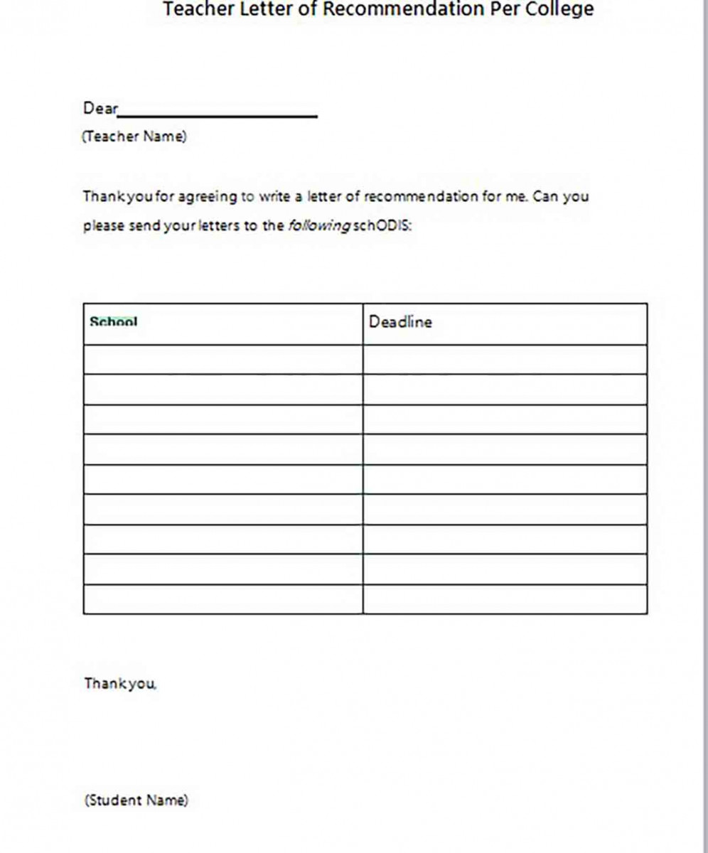 Teacher Letter of Recommendation Per College Teacher Letter of Recommendation Per College