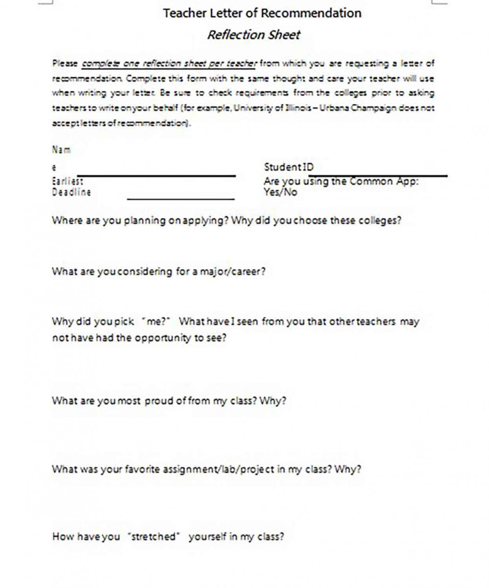 Teacher Letter of Recommendation Reflection Sheet Teacher Letter of Recommendation Reflection Sheet