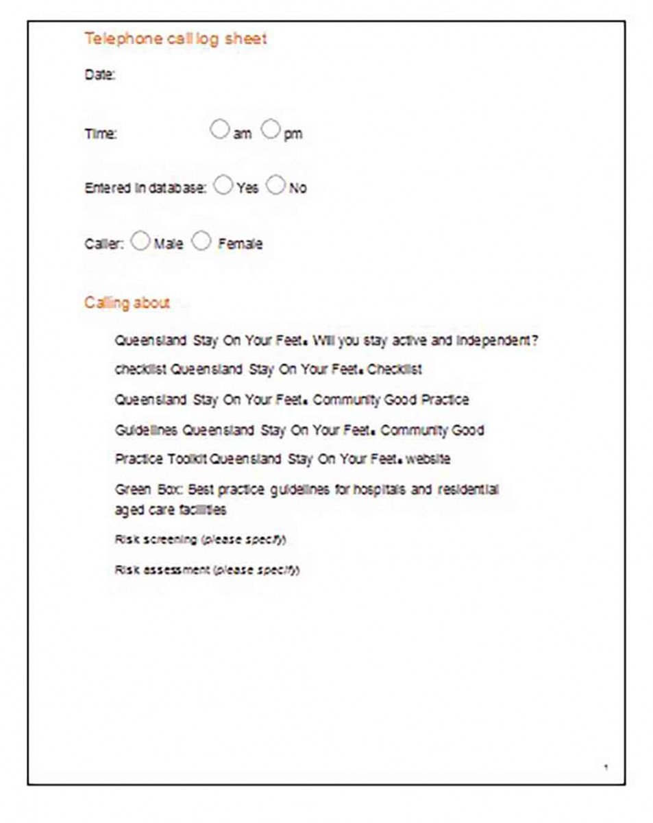 Telephone Call Log Sheet Sample Telephone Call Log Sheet Sample