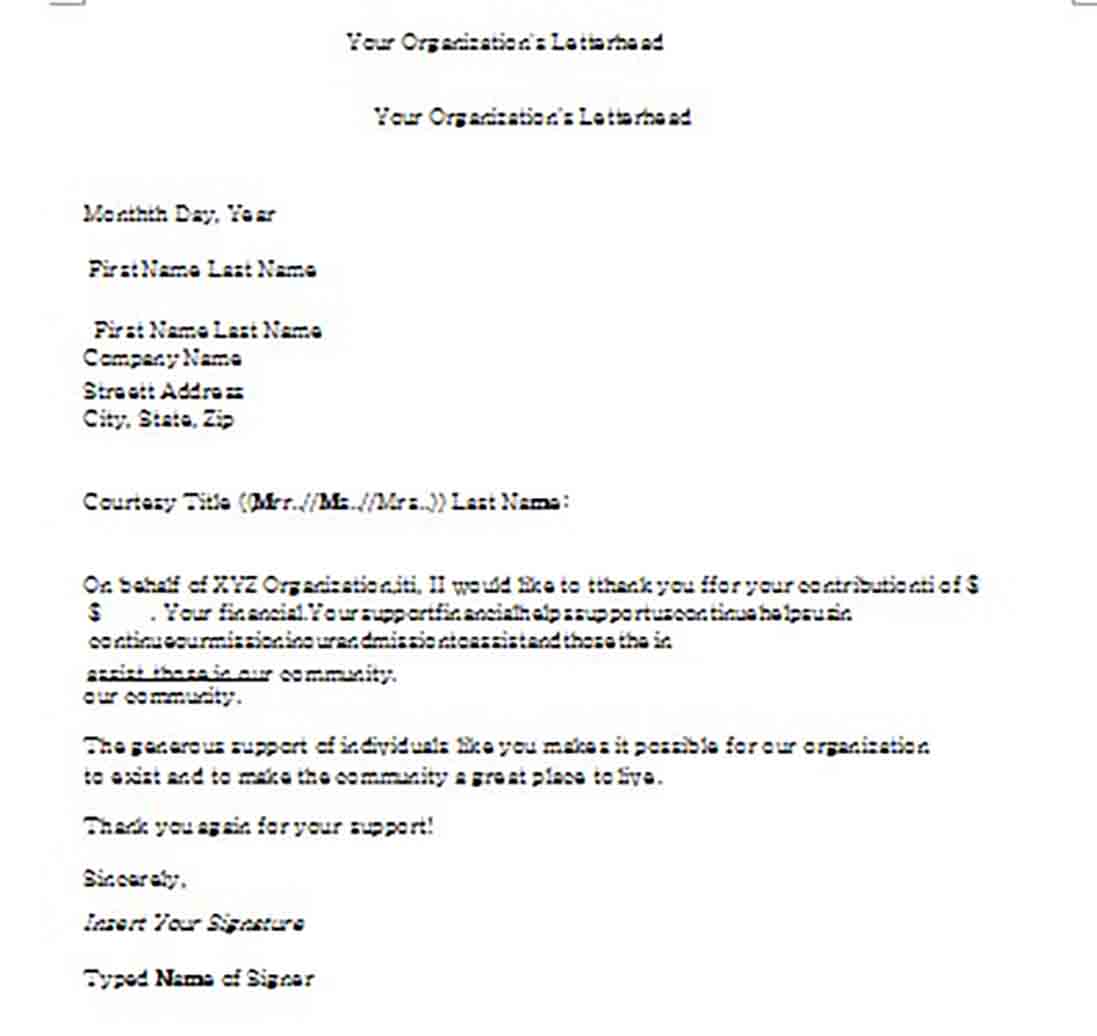 Thank You Letter For Donation Thank You Letter For Donation